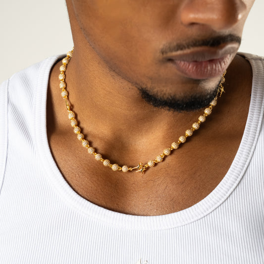 Chaîne Iced Bead link Signature Dorée