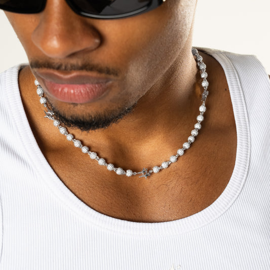 Chaîne Iced Bead link Signature Argentée