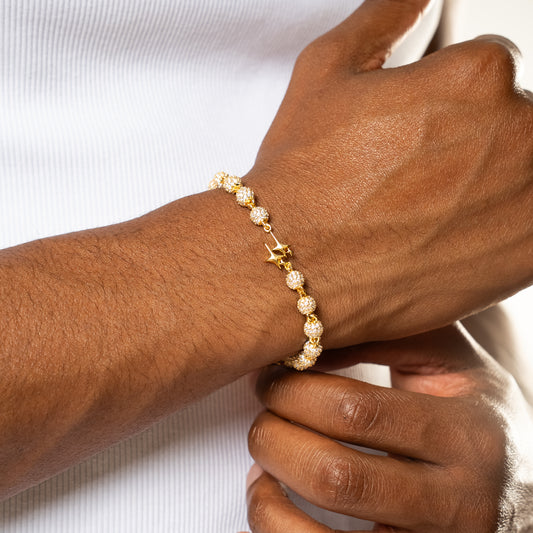 Bracelet Iced Bead link Signature Doré