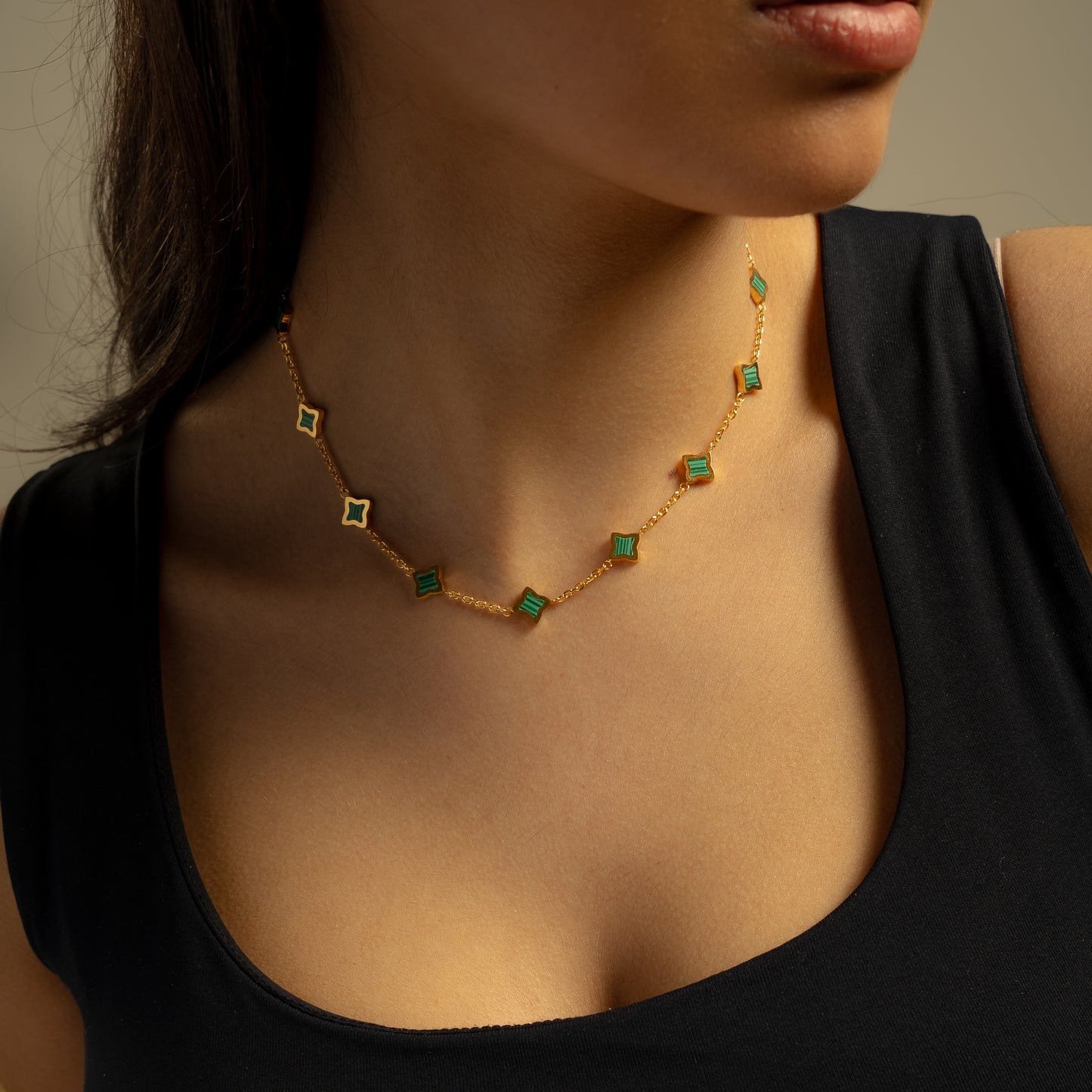 Gold Flower Cable Chain - Green