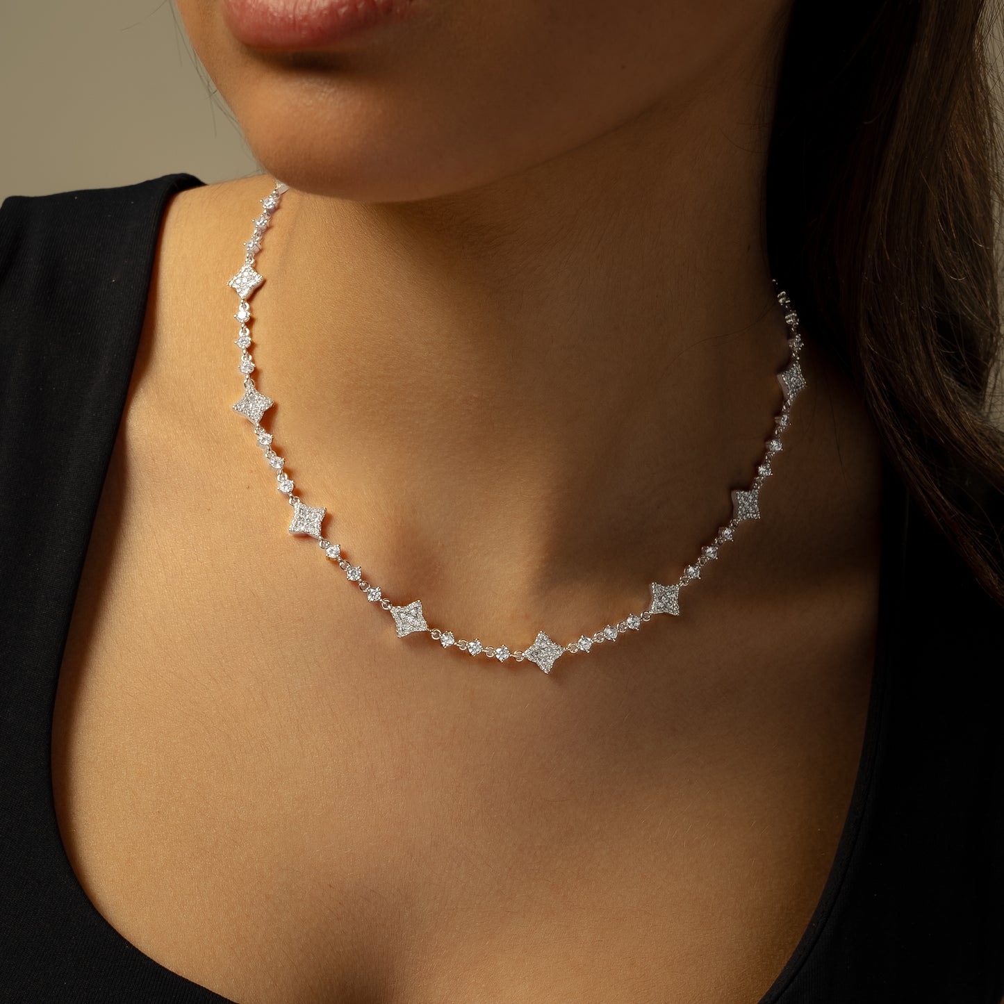 Chaîne Flower Tennis Argentée - Pierres blanches