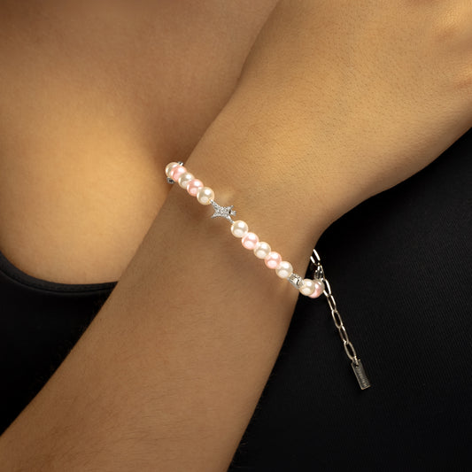 Silver Signature Pearl Bracelet - White and Pink
