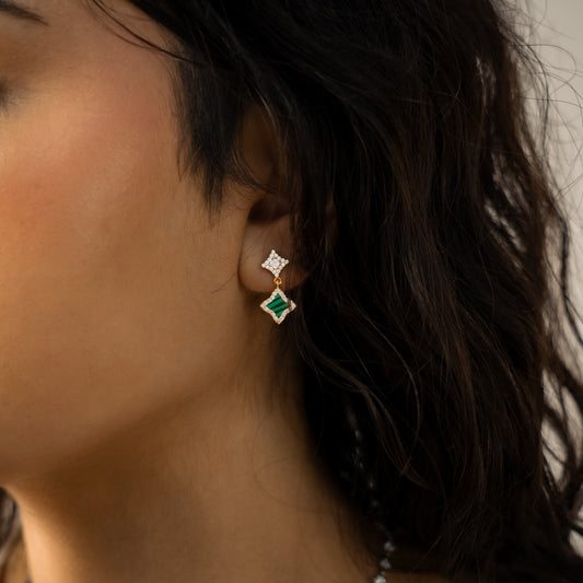 Stars & Flowers earrings dorées - Motif vert