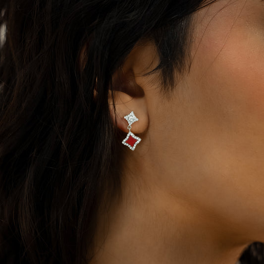 Stars & Flowers earrings argentées - Motif rouge