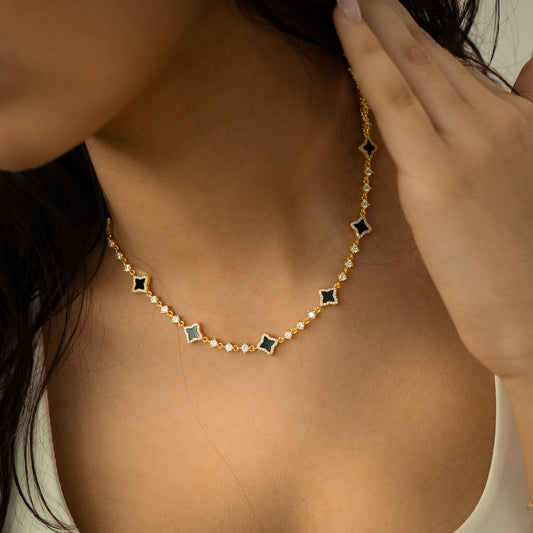 Gold Flower Tennis Chain - Black