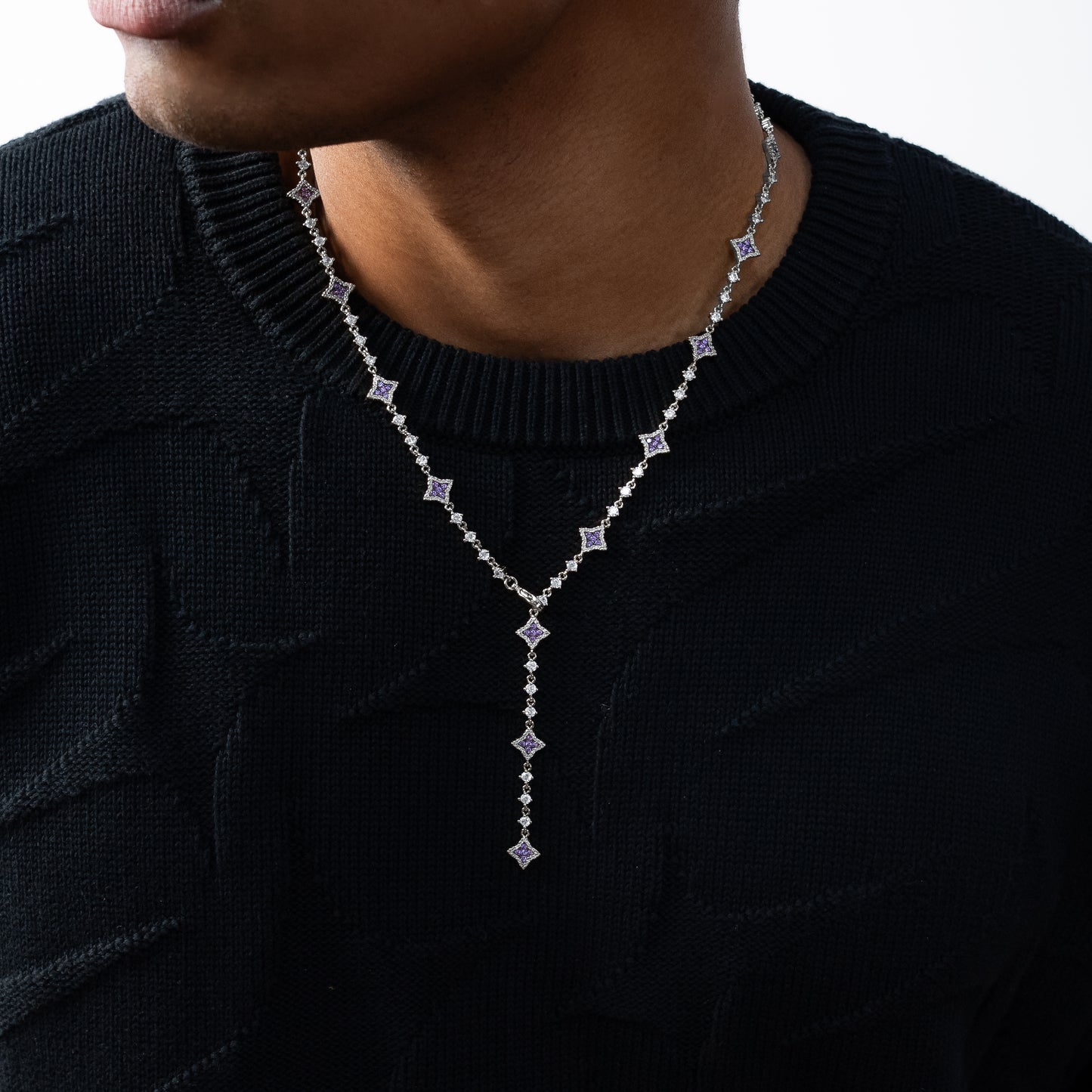 Lariat Flower Tennis Silver - Purple Stones