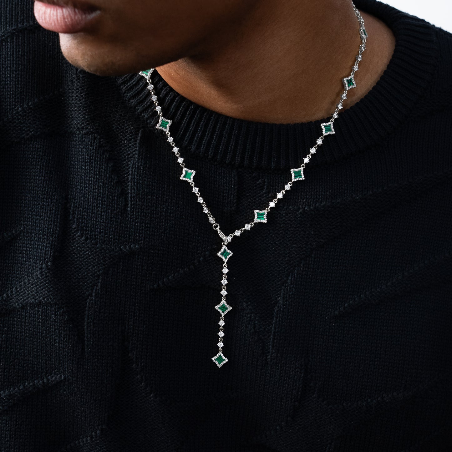 Lariat Flower Tennis Silver - Green Pattern