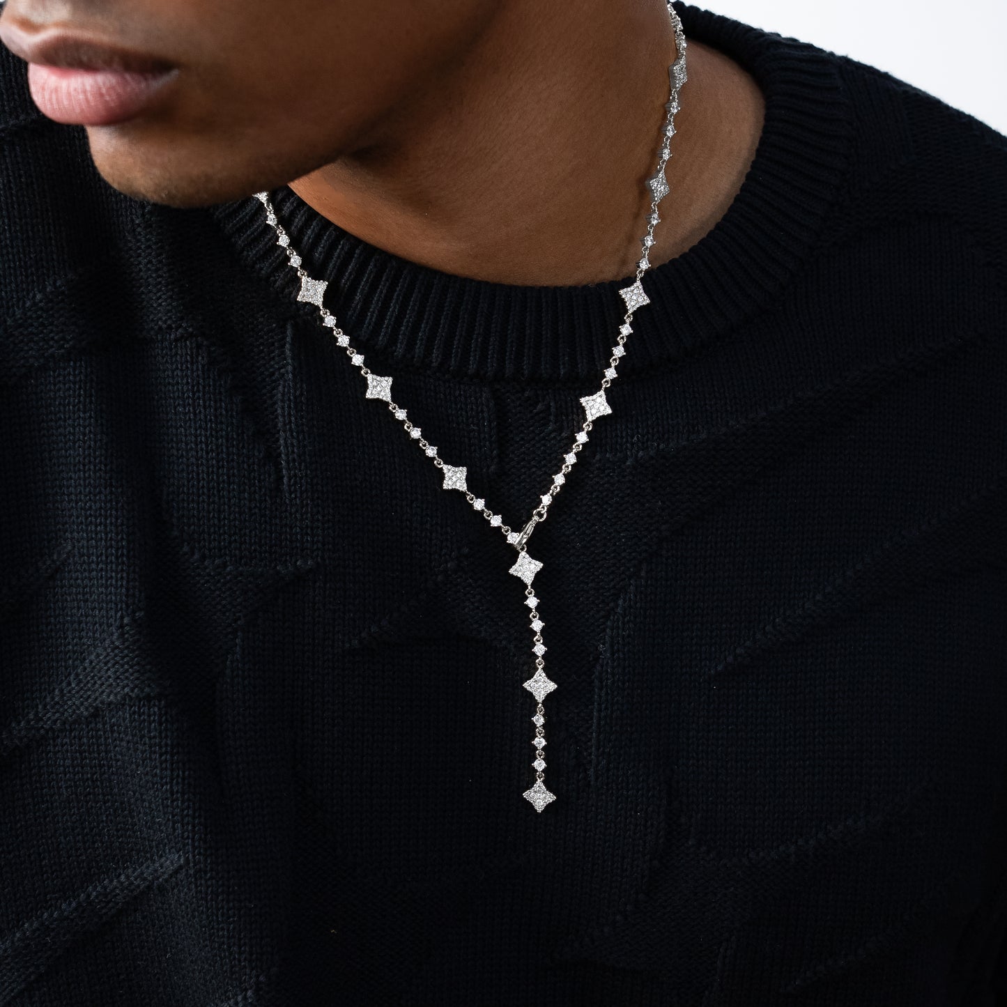 Lariat Flower Tennis Silver - White Stones