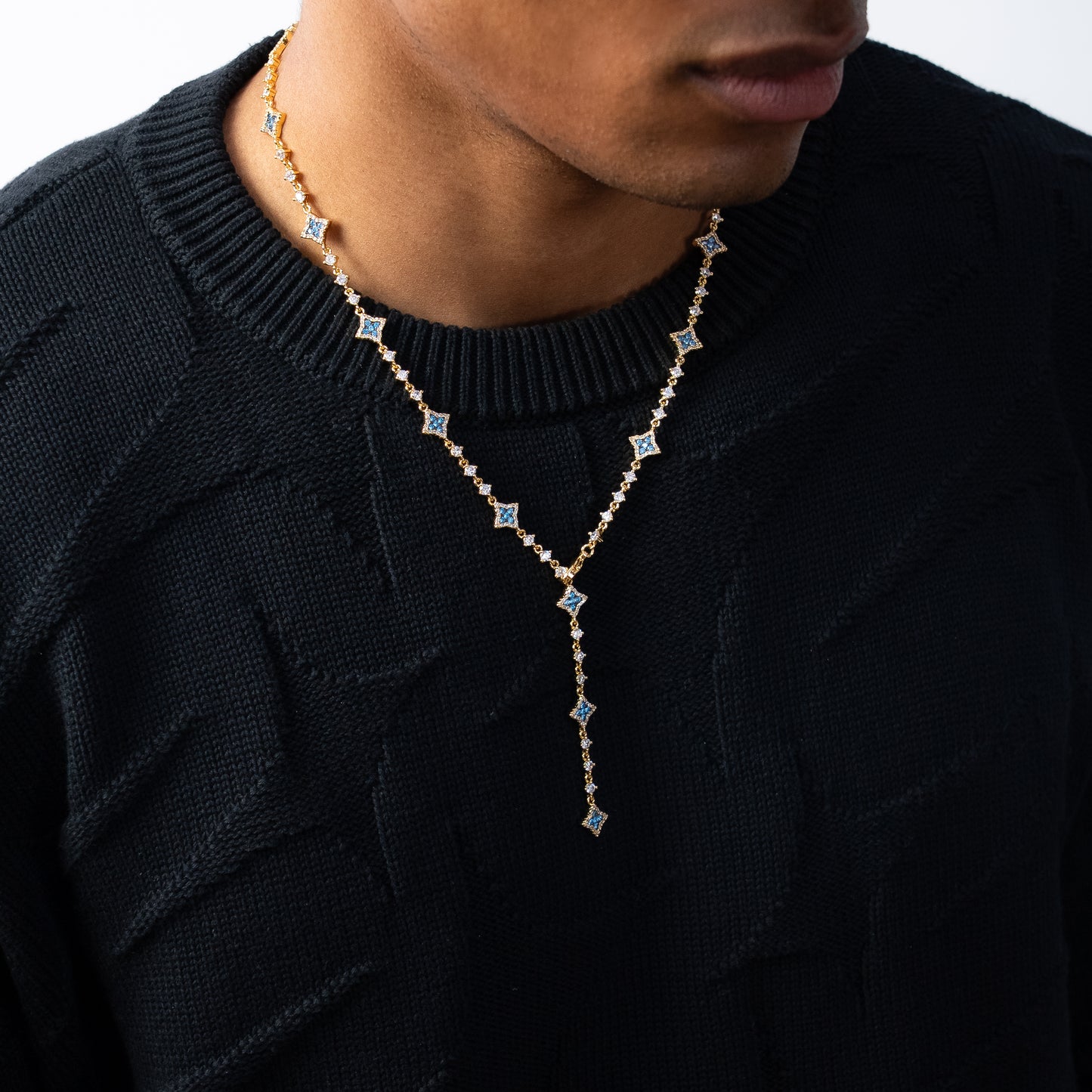 Lariat Flower Tennis Gold - Blue Stones