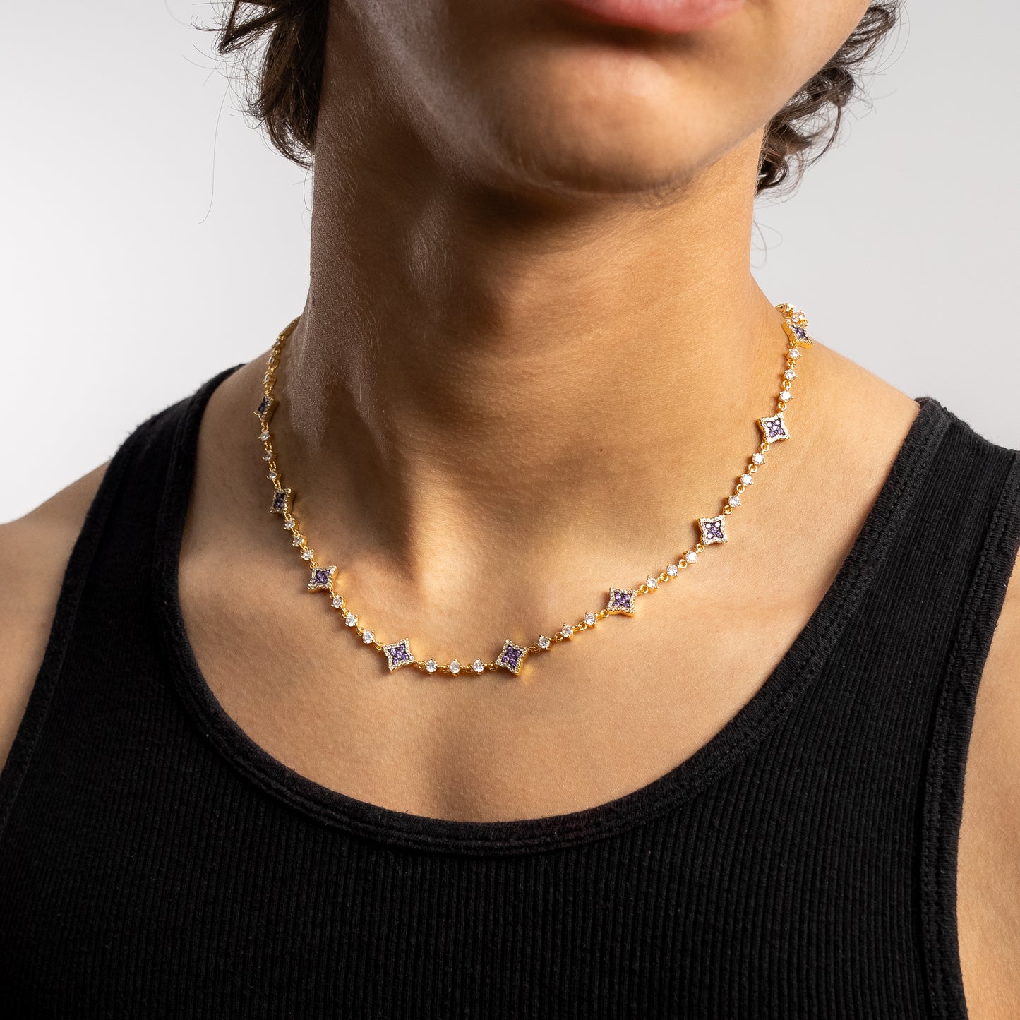 Chaîne Flower Tennis Dorée - Pierres violettes