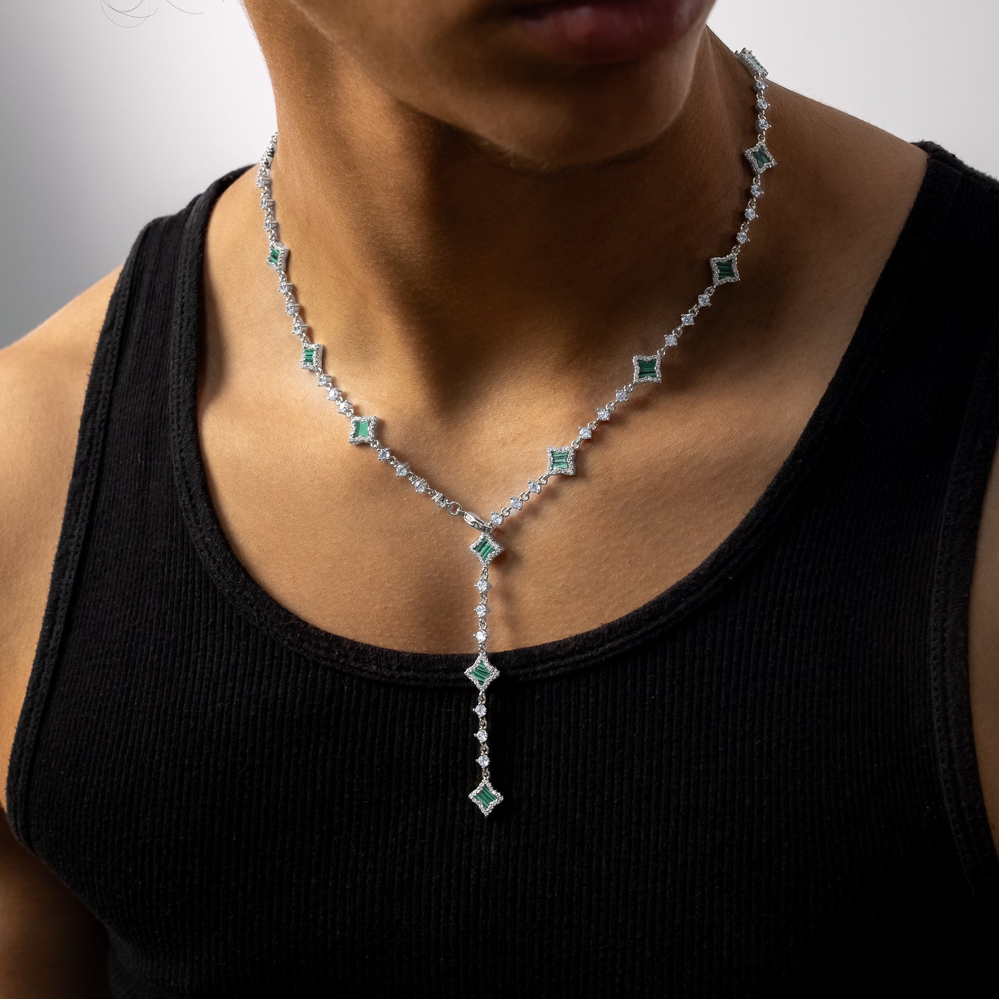 Lariat Flower Tennis Silver - Green Pattern