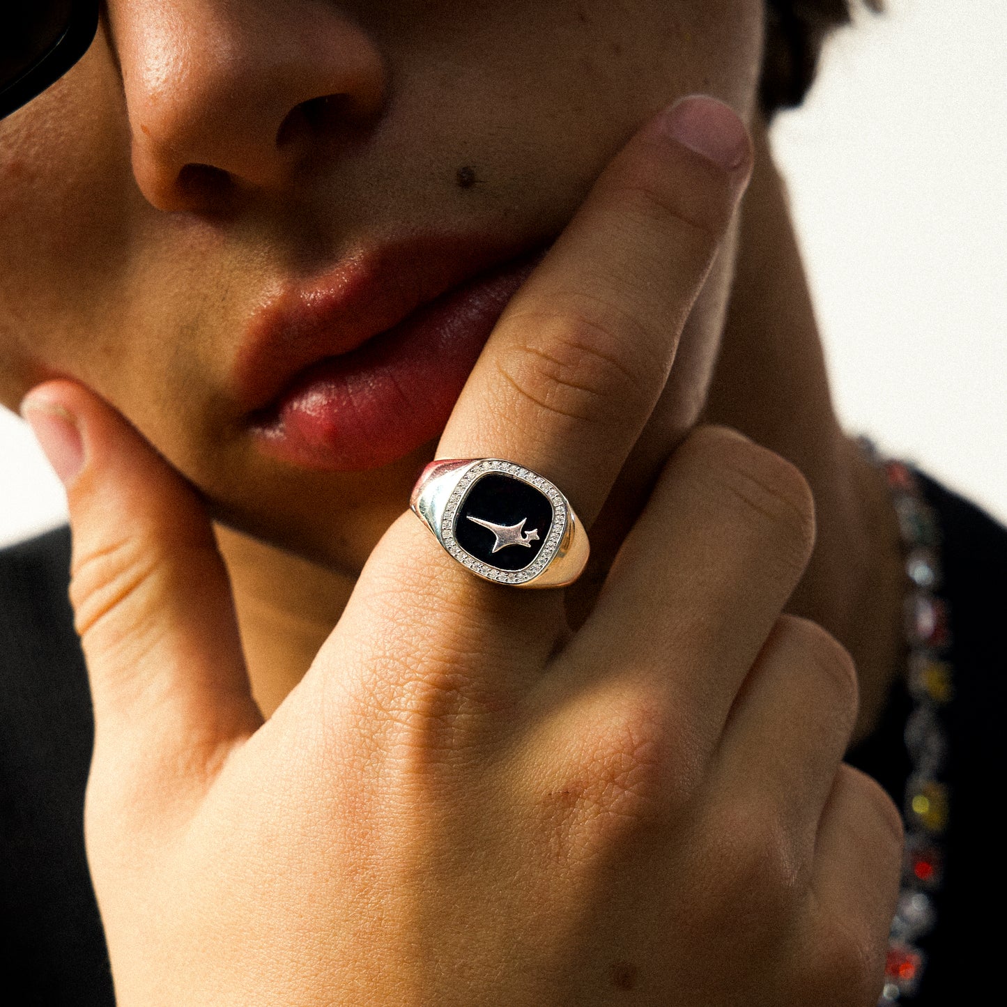 Iced Raw ring Silver - Black Pattern