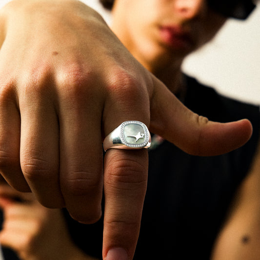 Iced Raw Ring Silver - White Pattern