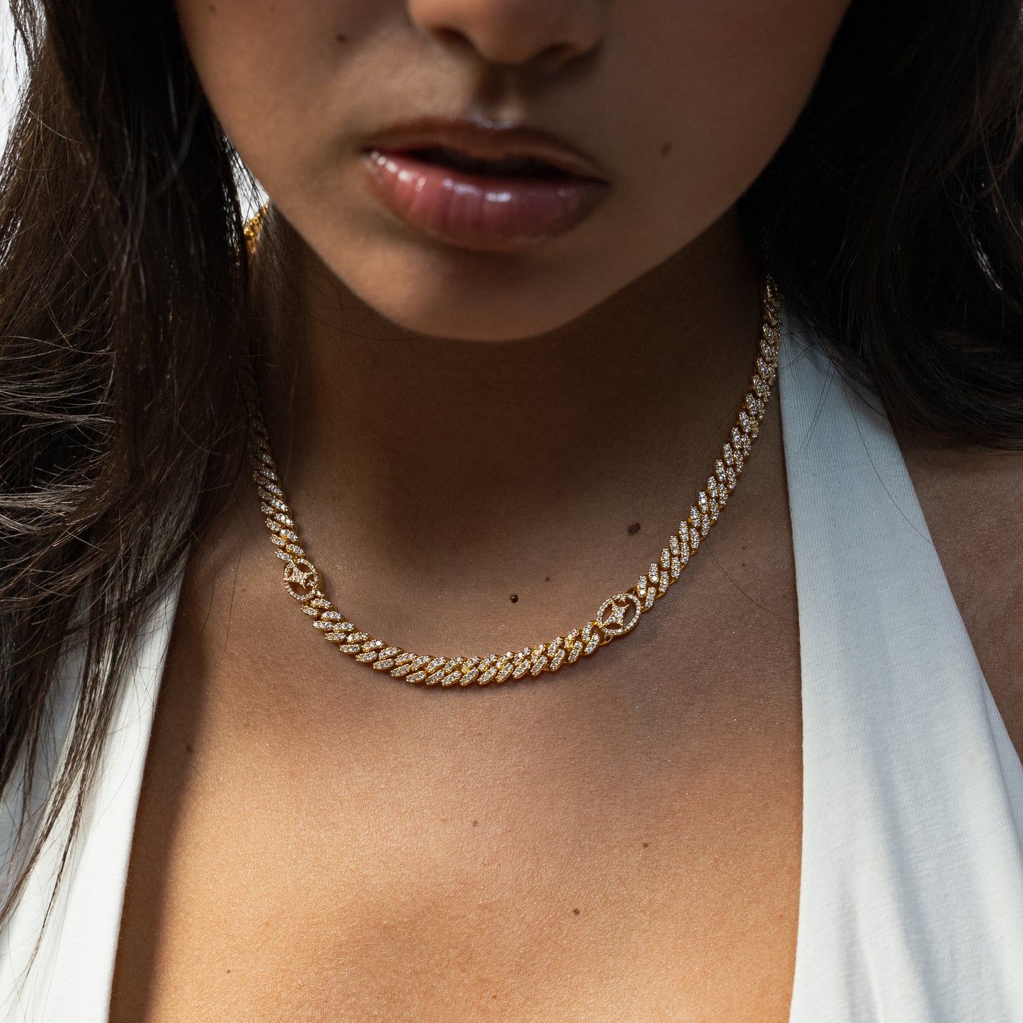 Chaîne Iced Cuban link Signature 5 mm Dorée