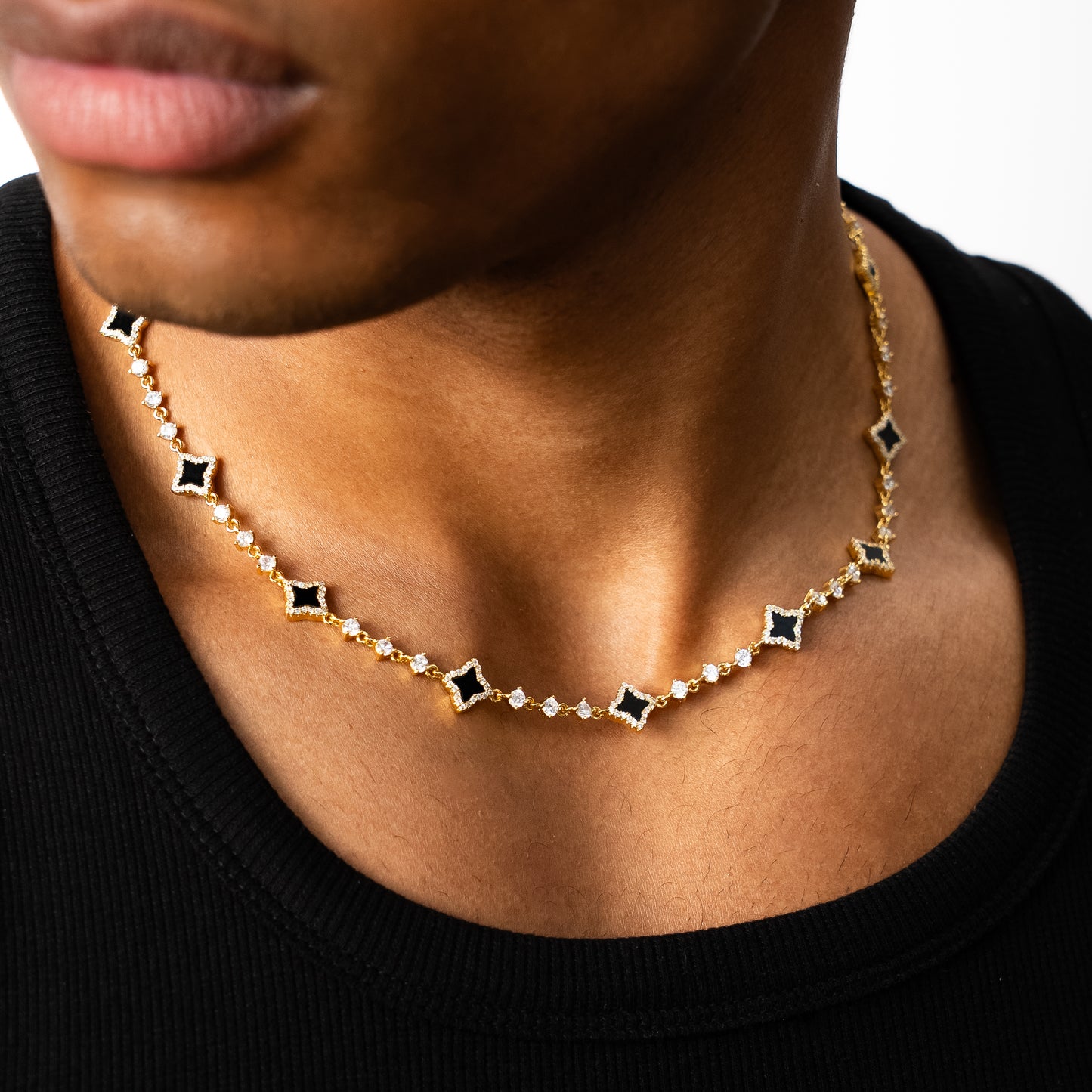 Gold Flower Tennis Chain - Black
