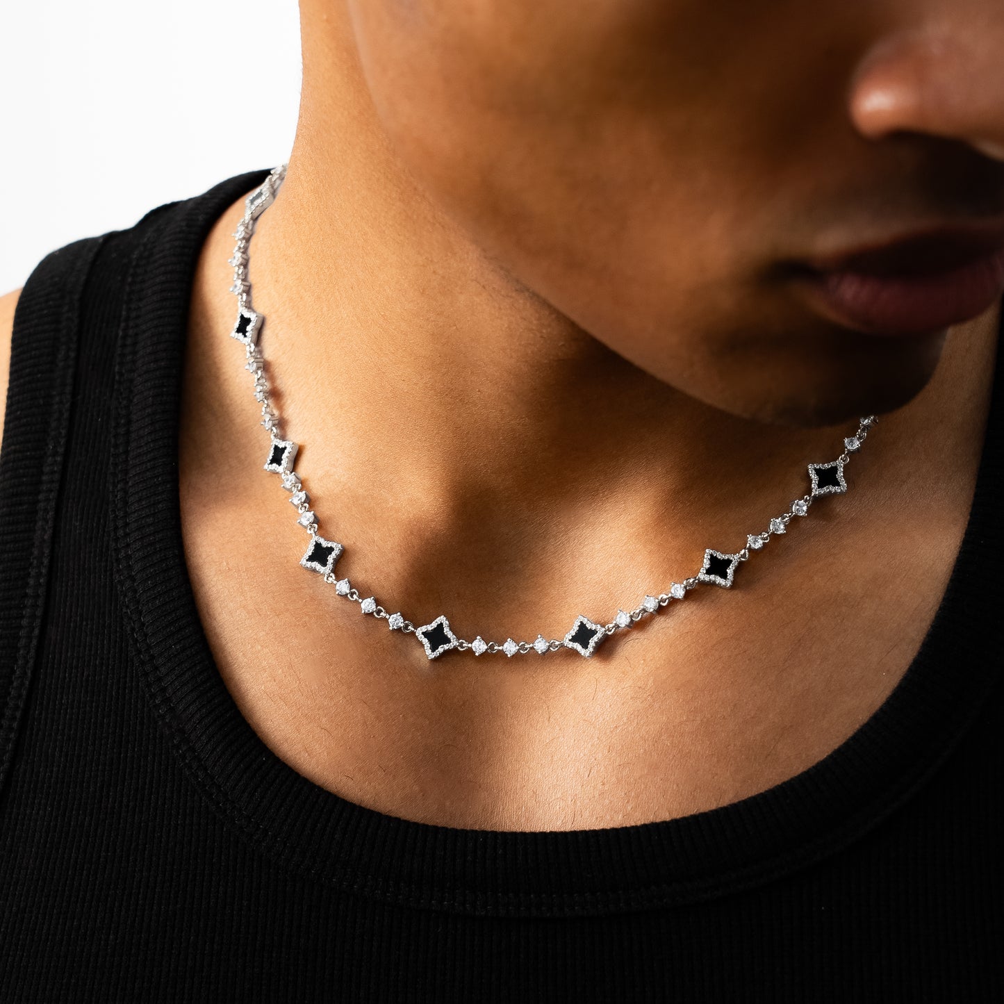 Silver Flower Tennis Chain - Black