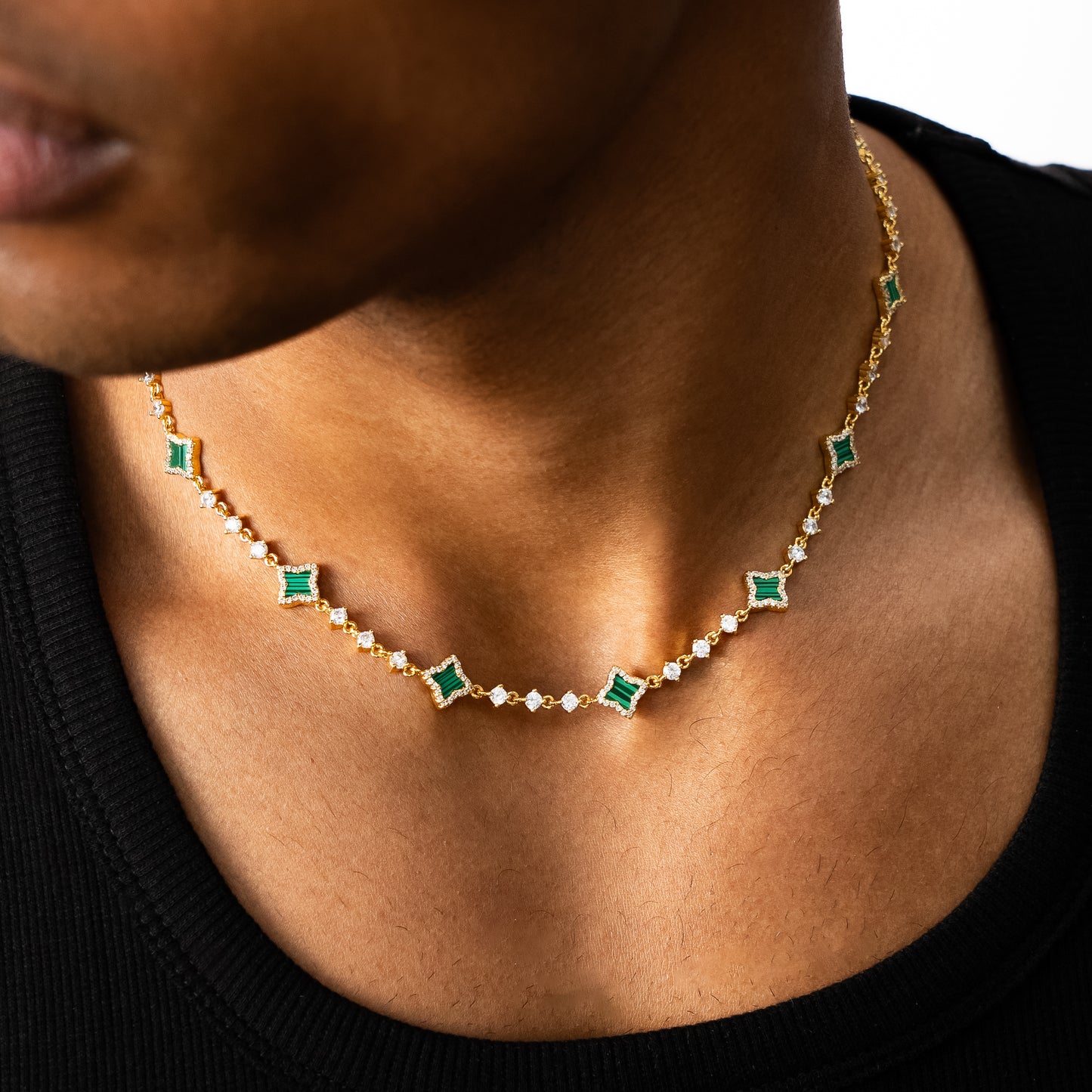 Gold Flower Tennis Chain - Green