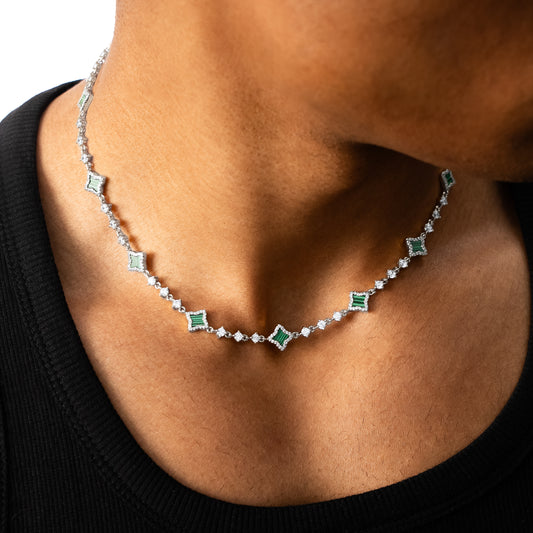 Silver Flower Tennis Chain - Green
