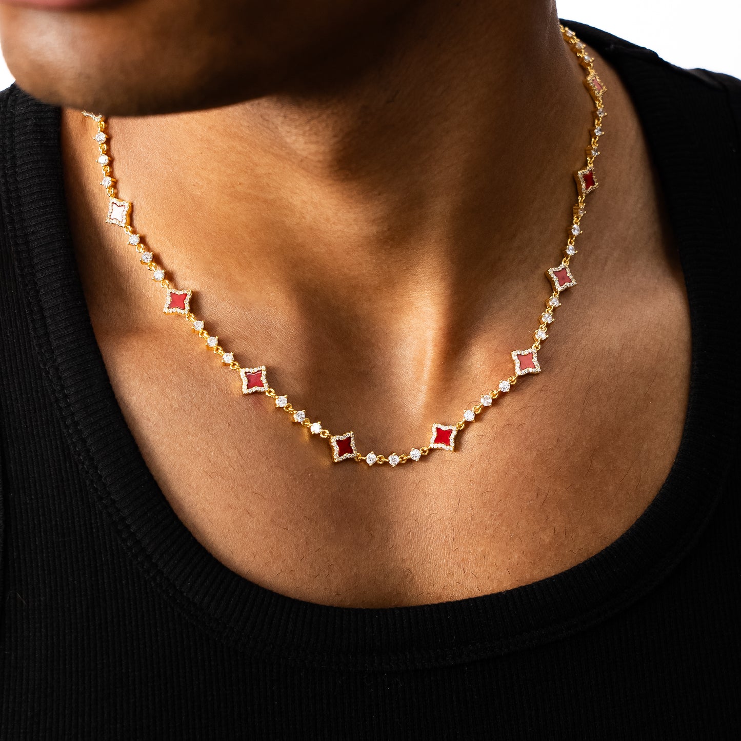 Gold Flower Tennis Chain - Red