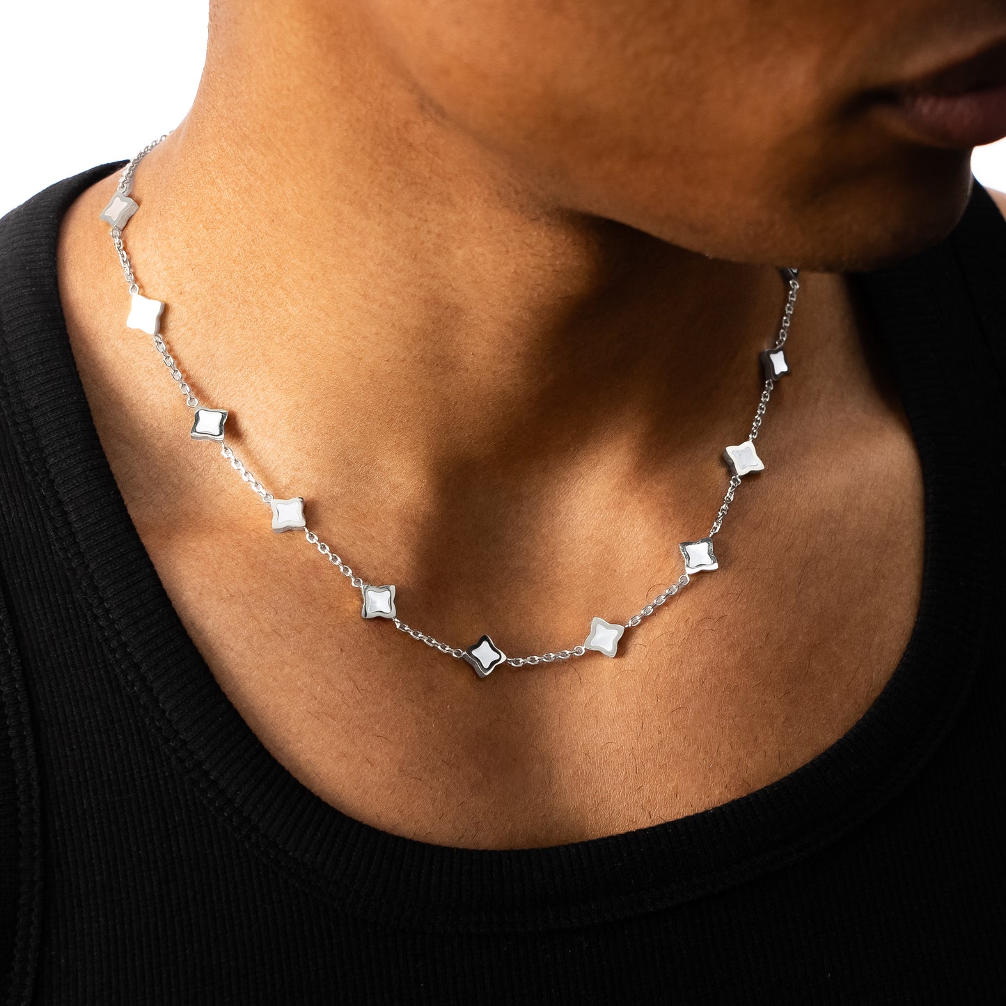 Silver Flower Cable Chain - White