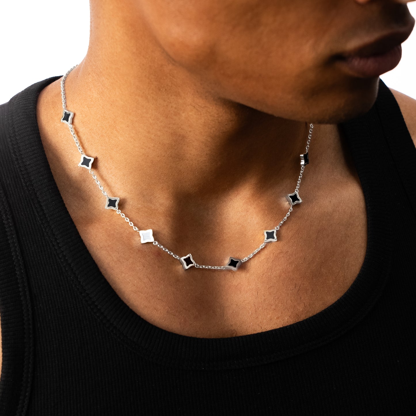 Silver Flower Cable Chain - Black