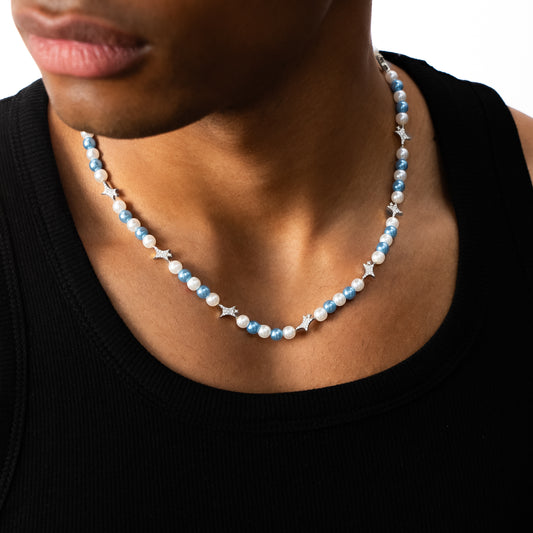 Signature silver Pearl Chain - White and Blue