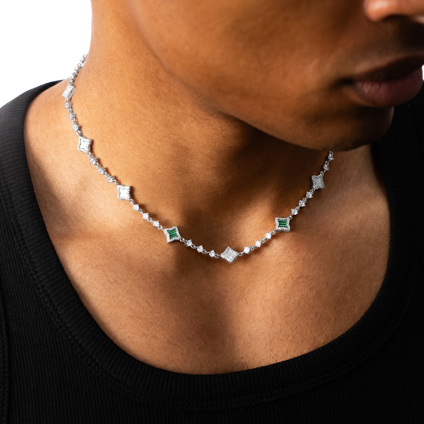 Silver Flower Tennis Chain - White & Green