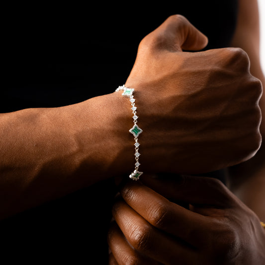 Silver Flower Tennis Bracelet - Green