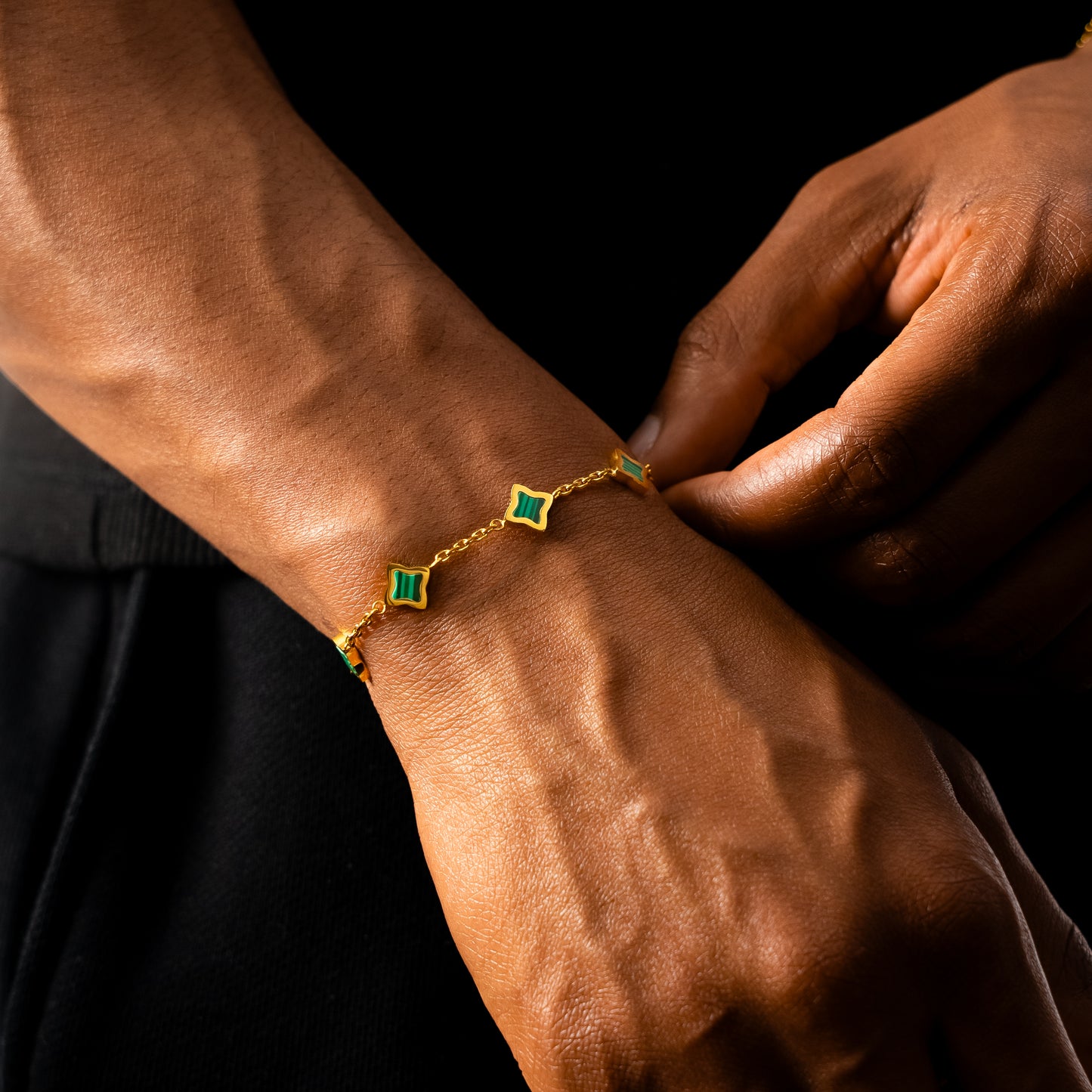 Bracelet Flower câble Doré - Motif Vert