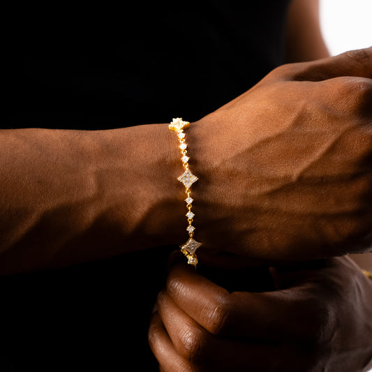 Bracelet Flower Tennis Doré - Pierres blanches