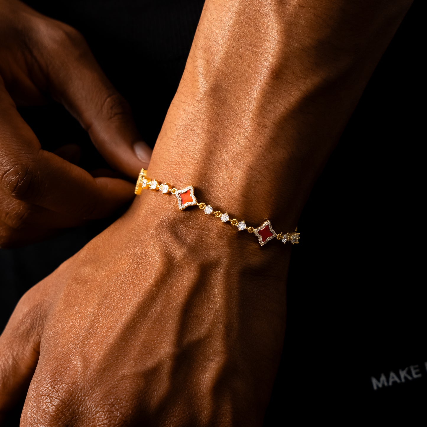 Flower Tennis Bracelet Gold - Red