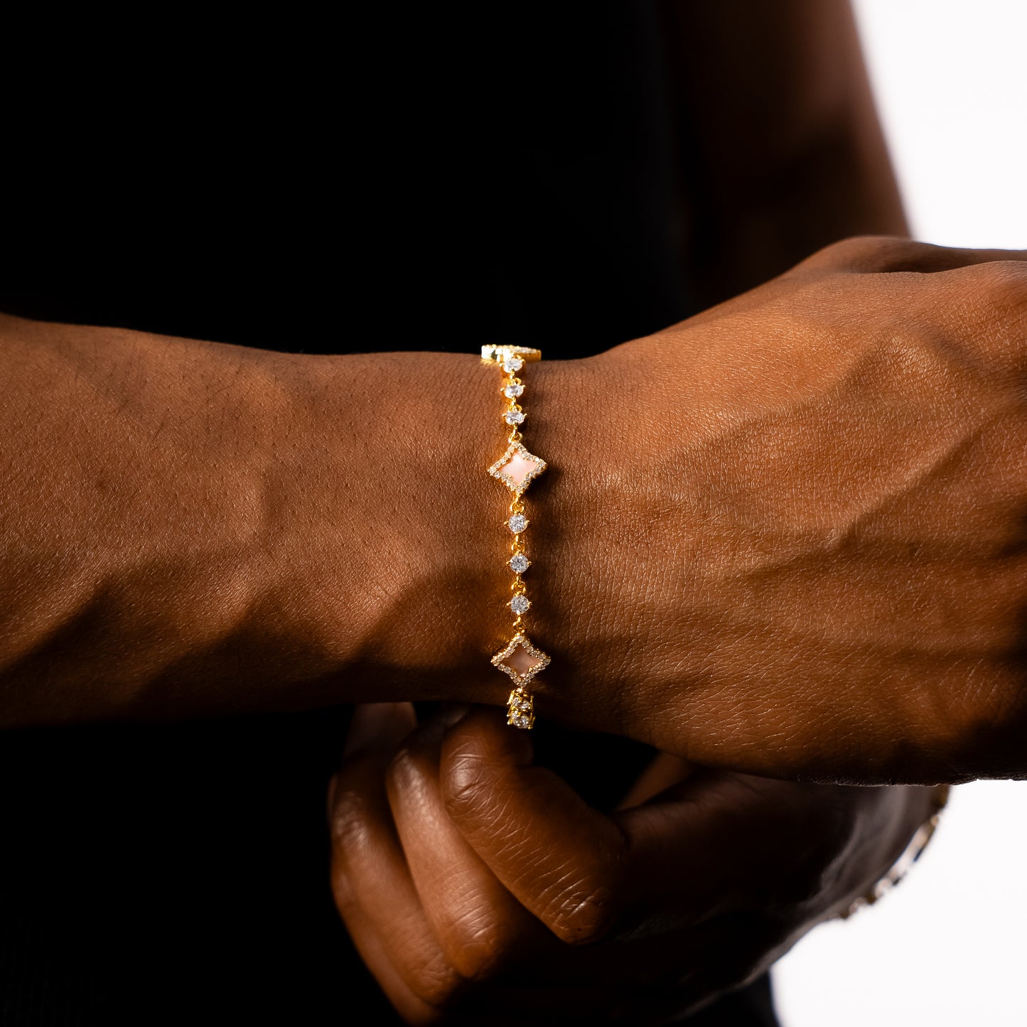 Gold Flower Tennis Bracelet - Pink