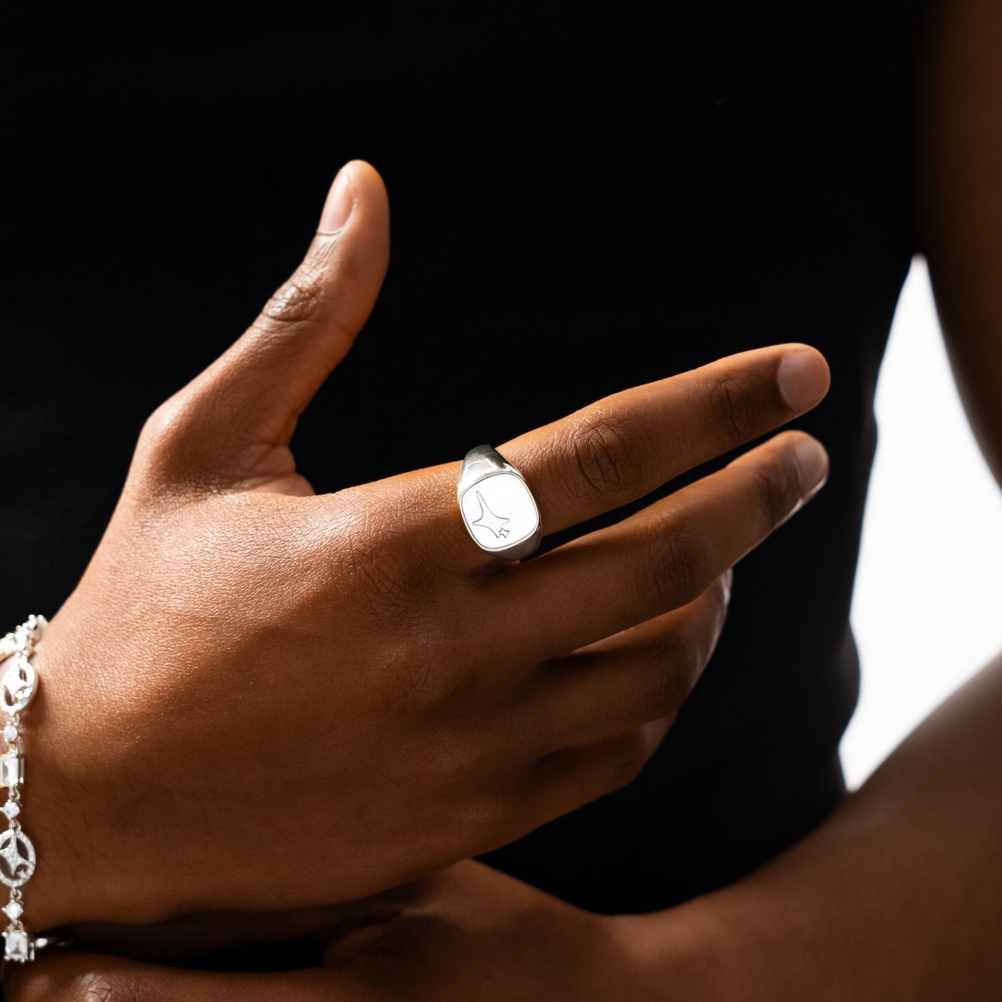 Raw Ring Silver - White Pattern