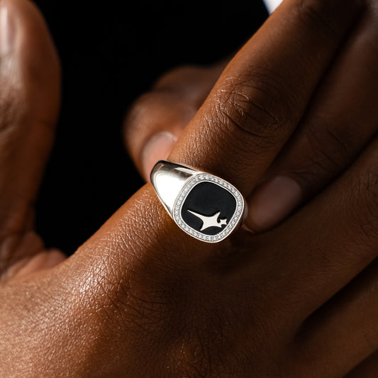 Iced Raw ring Silver - Black Pattern