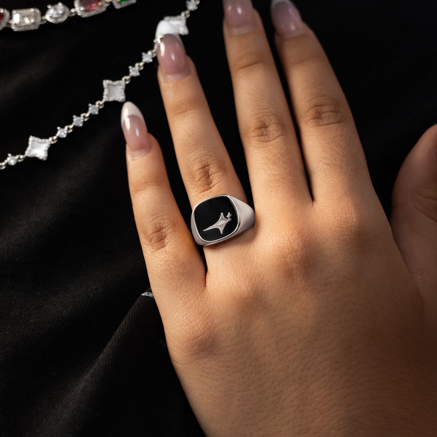 Raw Ring Silver - Black Pattern