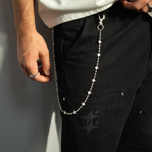 Silver Flower Tennis Wallet Chain - White Pattern