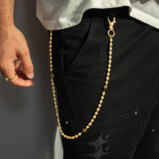 Wallet Chain Iced Bead link Signature Gold
