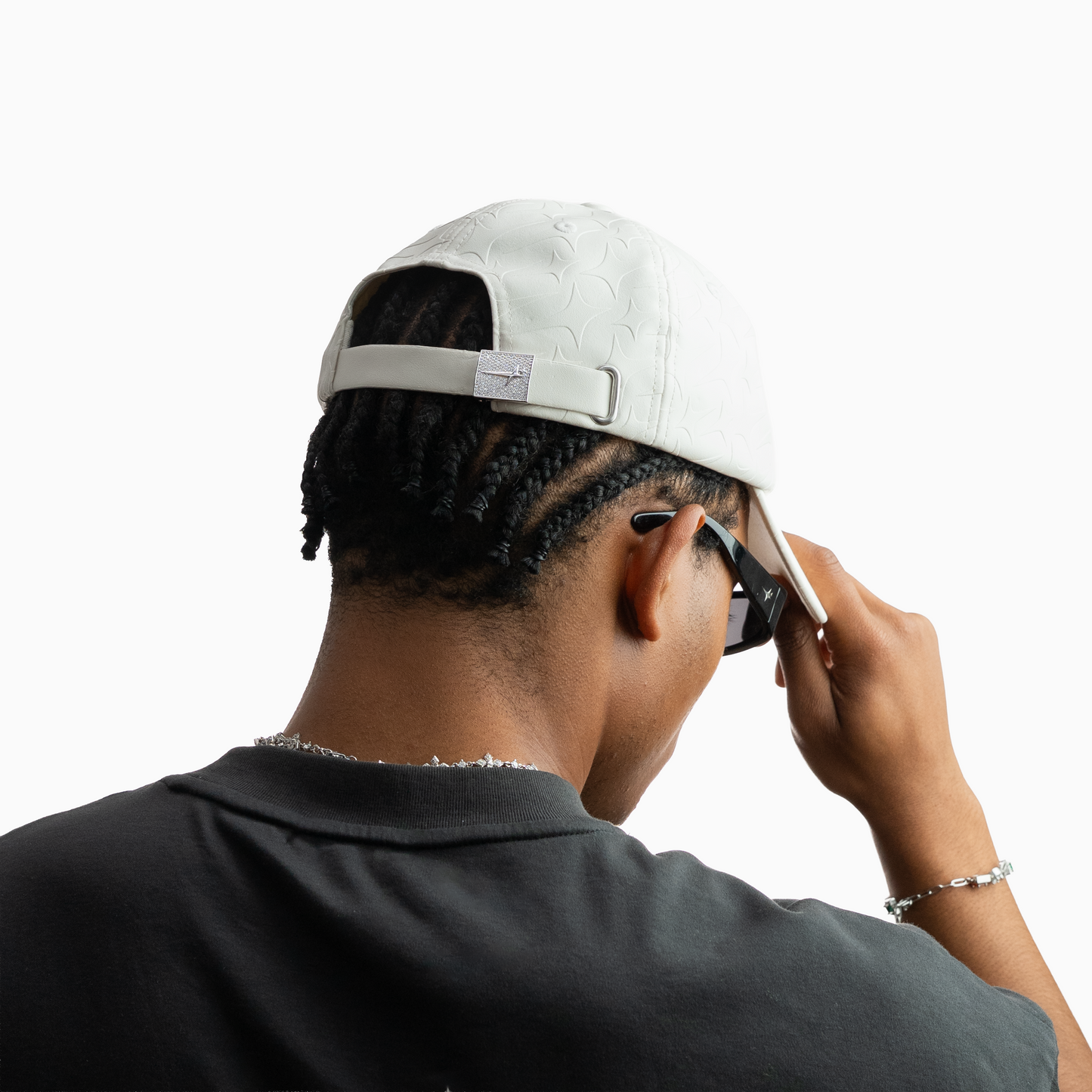 Leather Monogram Cap - White & Moissanite