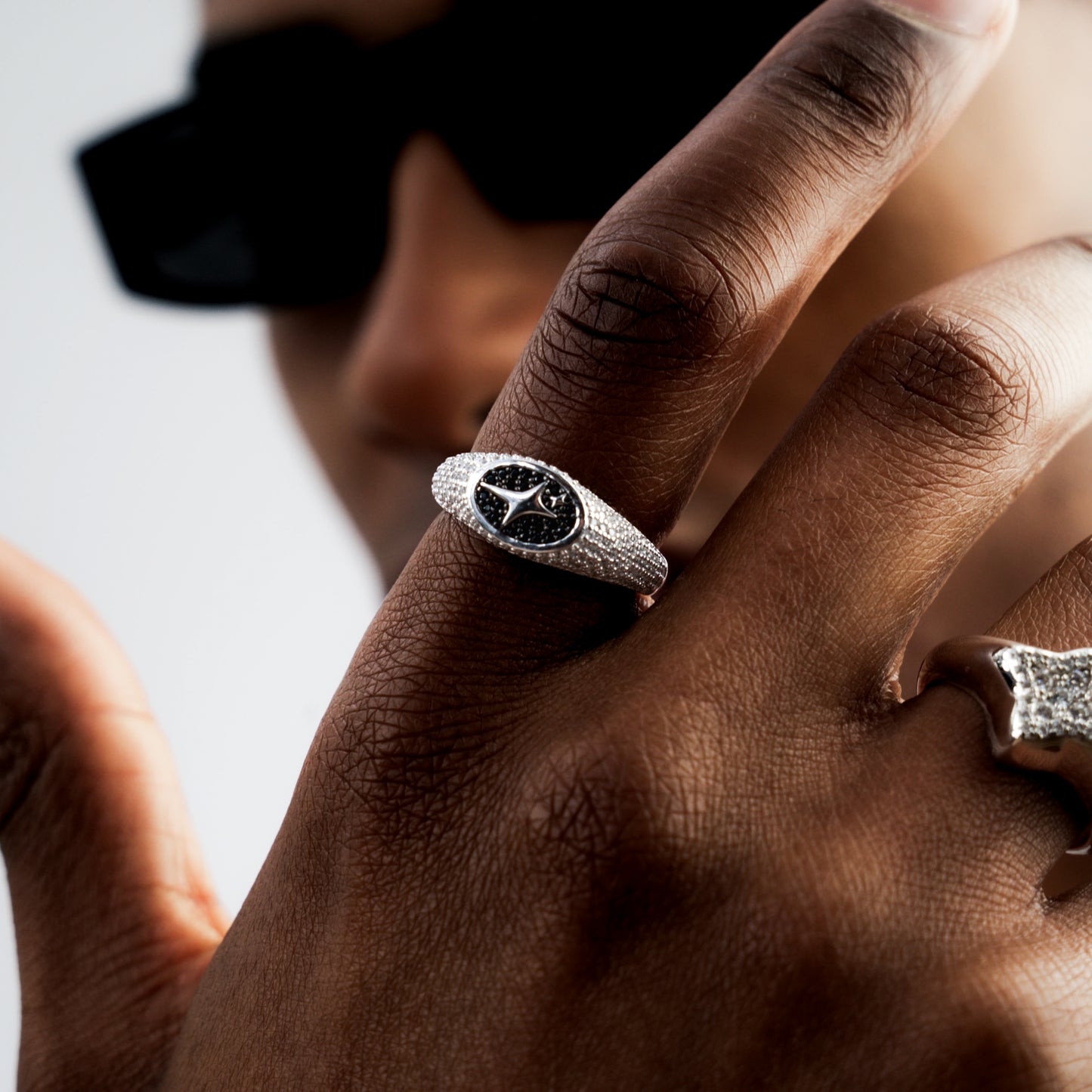 Iced Oval signet ring silver