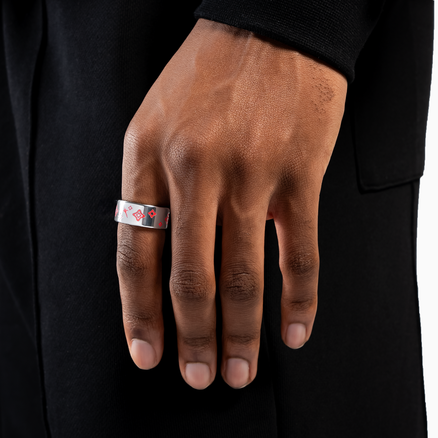 Stars & flowers silver band - Red