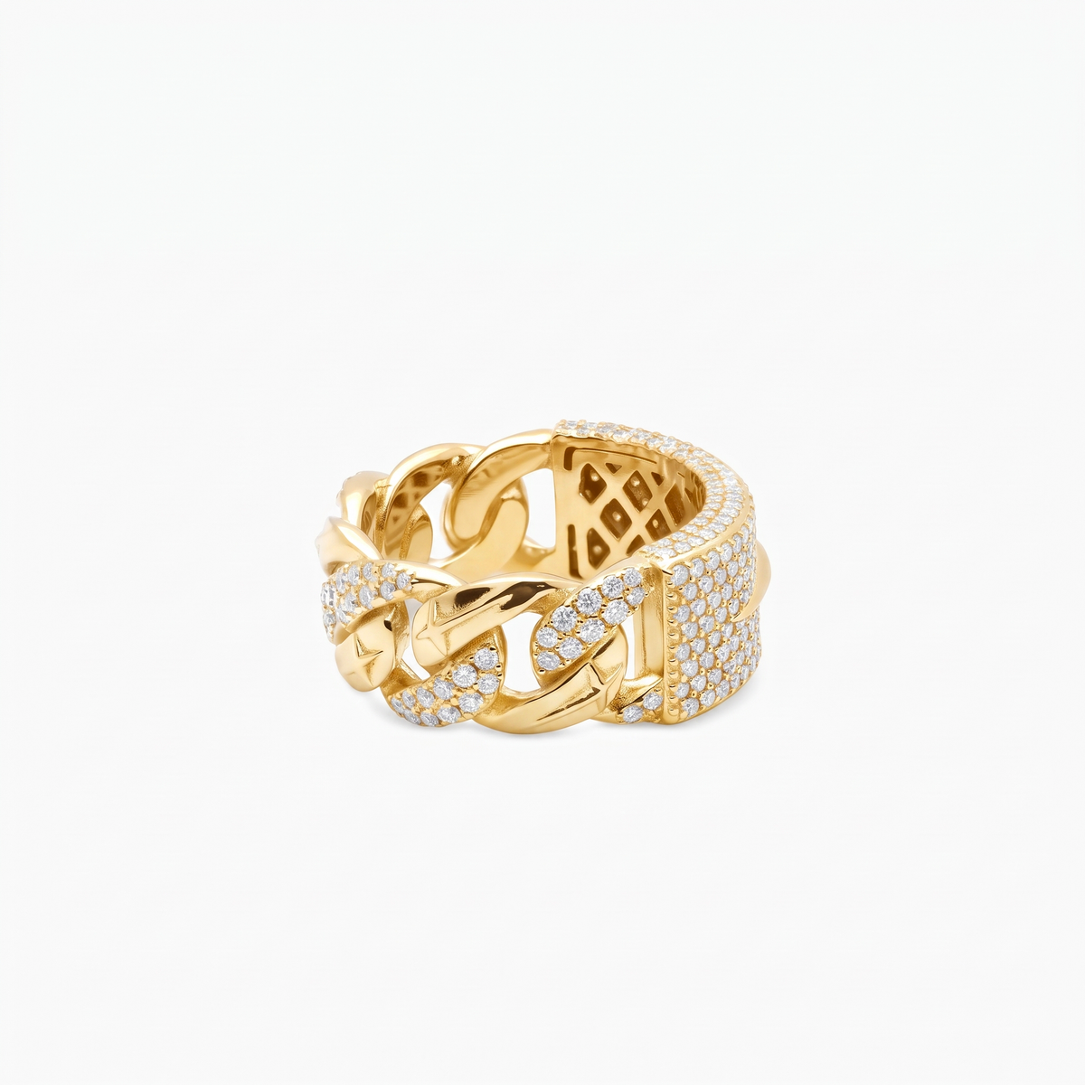 Iced Icon Cuban link Plate ring - Argent 925 / Dorure Or jaune & Moissanite VVS