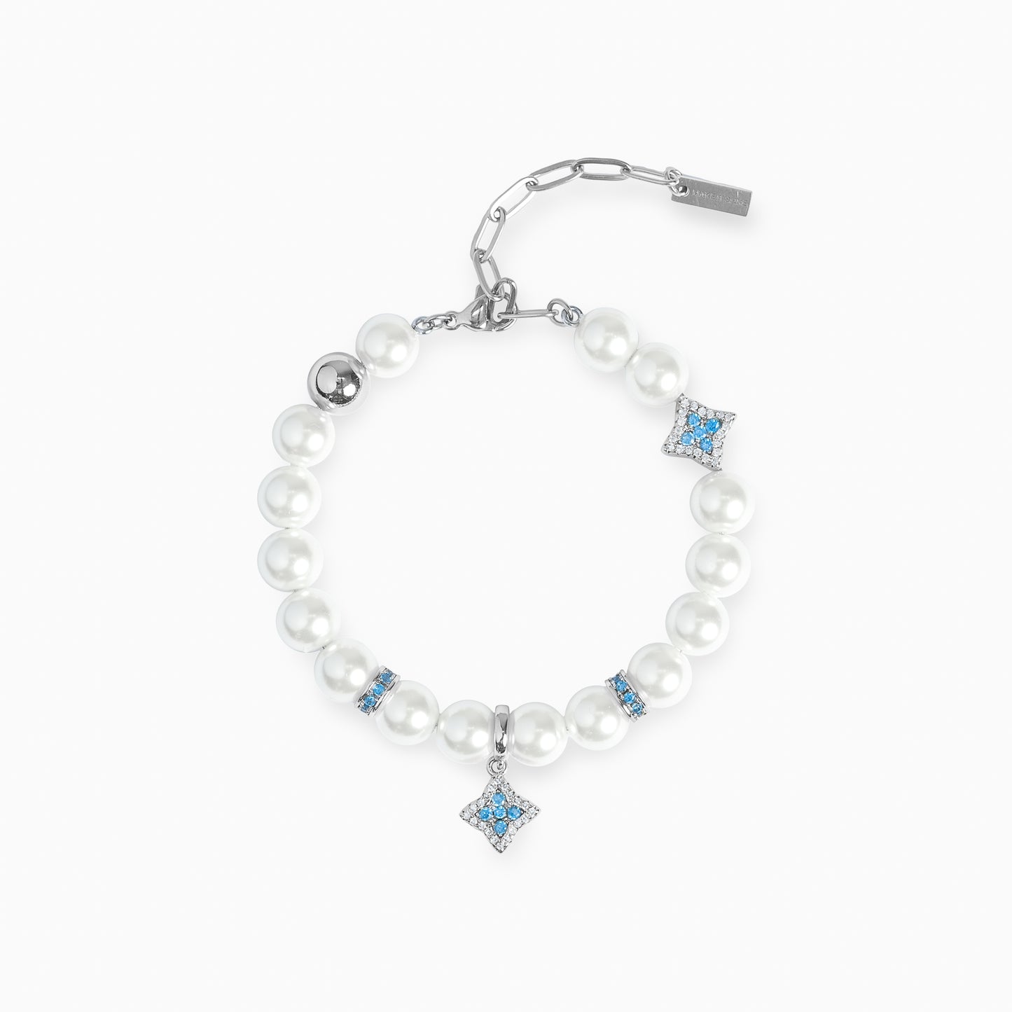 Bracelet Flower Pearl Argenté - Pierres Bleues