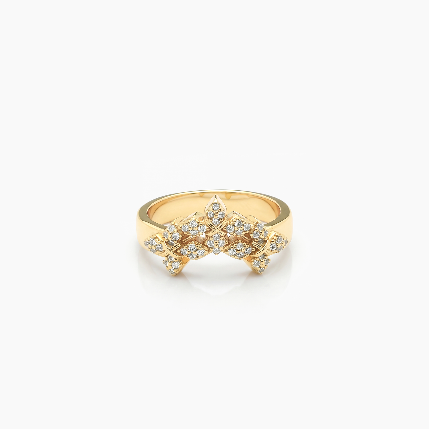 Iced triple crossed star ring- Gold