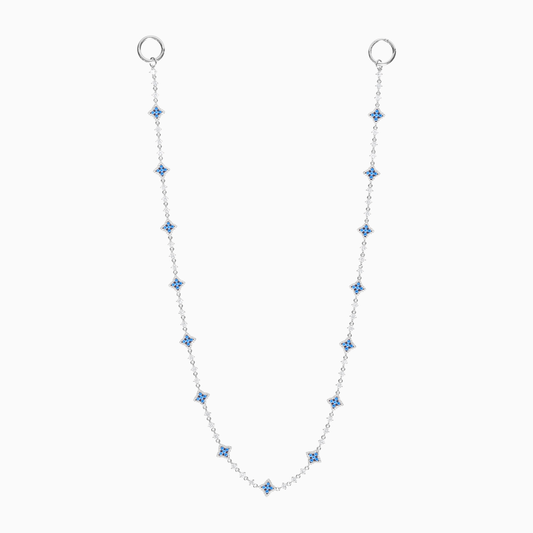 Silver Flower Tennis Wallet Chain - Blue Stones