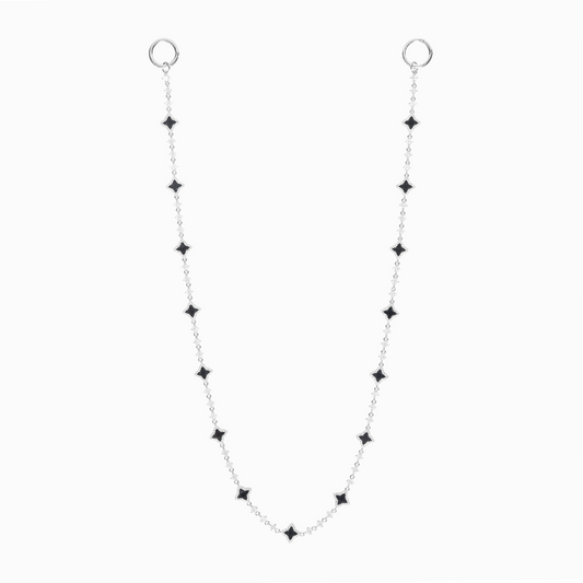 Silver Flower Tennis Wallet Chain - Black Pattern