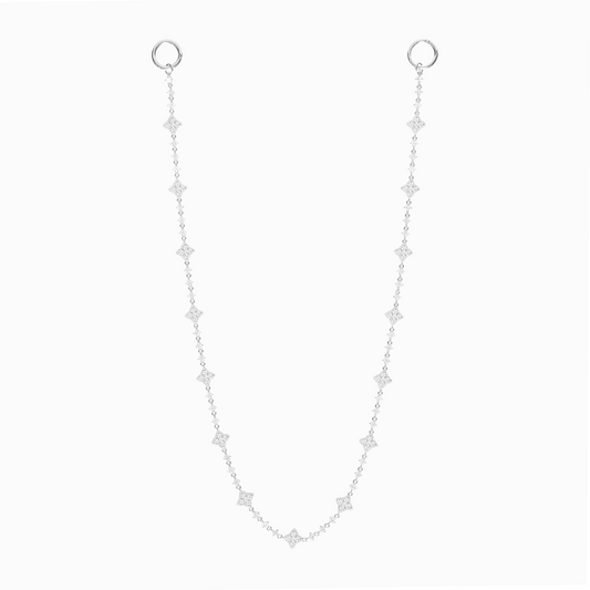 Silver Flower Tennis Wallet Chain - White Stones