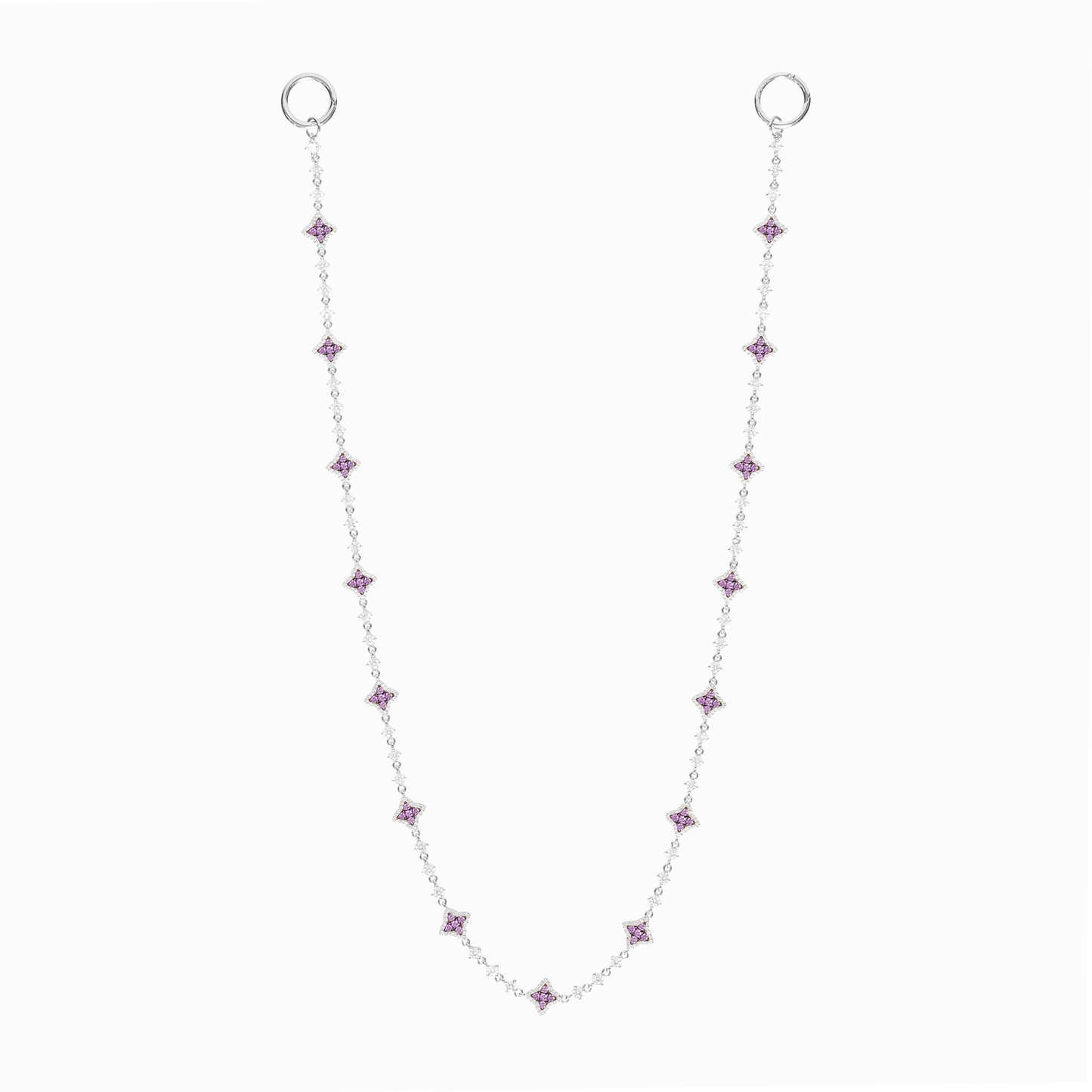 Wallet Chain Flower Tennis Argentée - Pierres Violettes