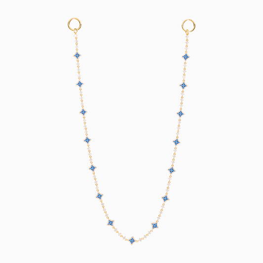 Gold Flower Tennis Wallet Chain - Blue Stones