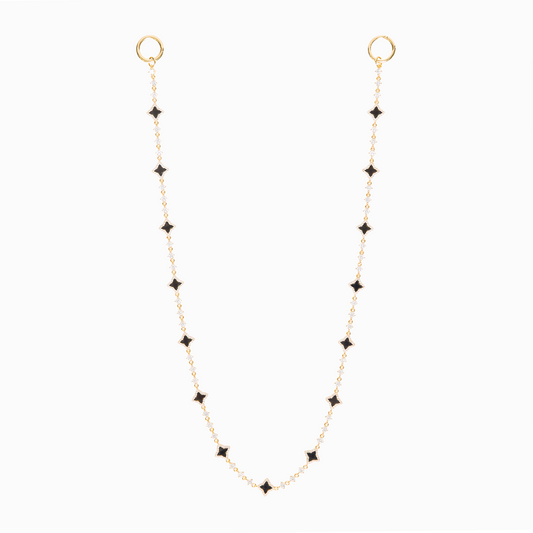 Gold Flower Tennis Wallet Chain - Black Pattern