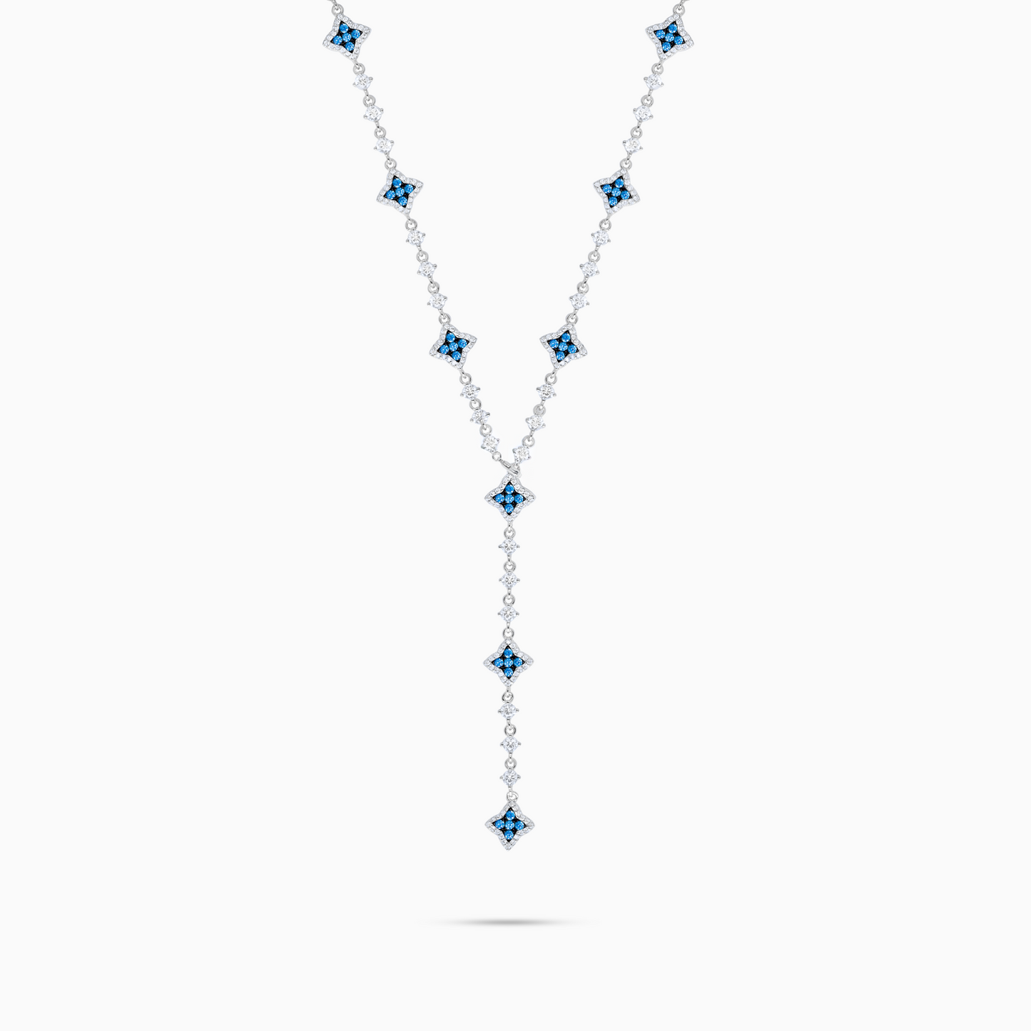 Lariat Flower Tennis Silver - Blue Stones